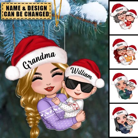 Puppe Oma Mama Umarmt Kind - Personalisiertes Weihnachtsornament aus Acryl
